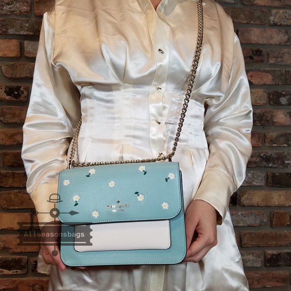 Kate Spade Remi Embroidered Lea Aphrodite Green Spring Flap Chain Crossbody NWT - Picture 5 of 13